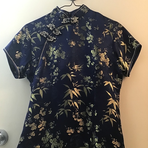 Navy and Gold Cheongsam top (s) - Picture 1 of 7